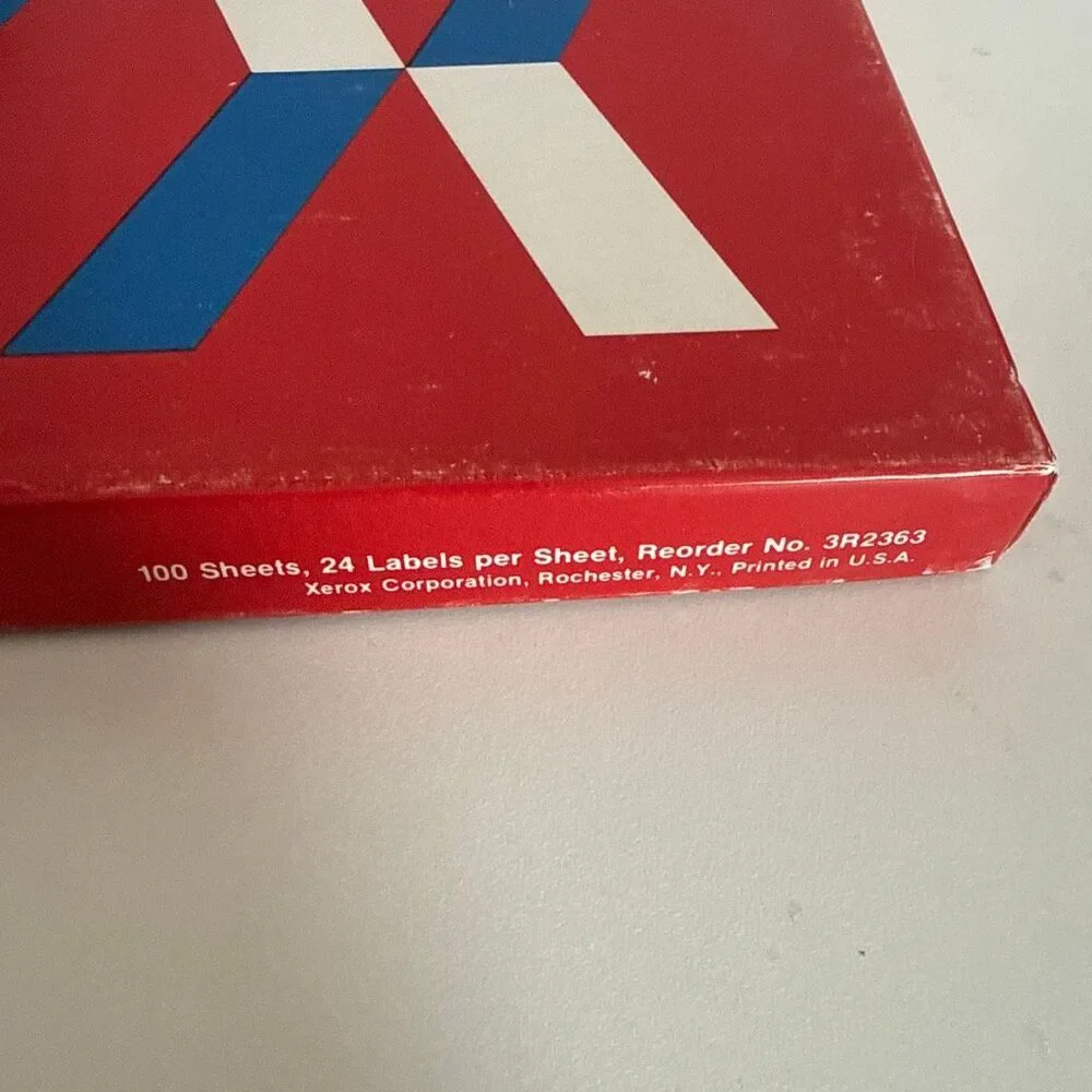 Vintage 1970s Xerox 24-Up Printer Labels Box Retro Office Prop Mid Century Graph